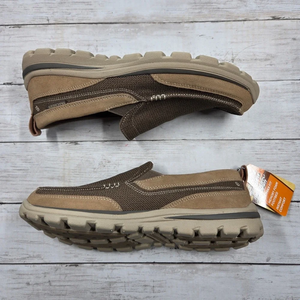 Skechers Superior Milford‎ Slip On Mens 11.5 Light Brown Leather Textile Loafer